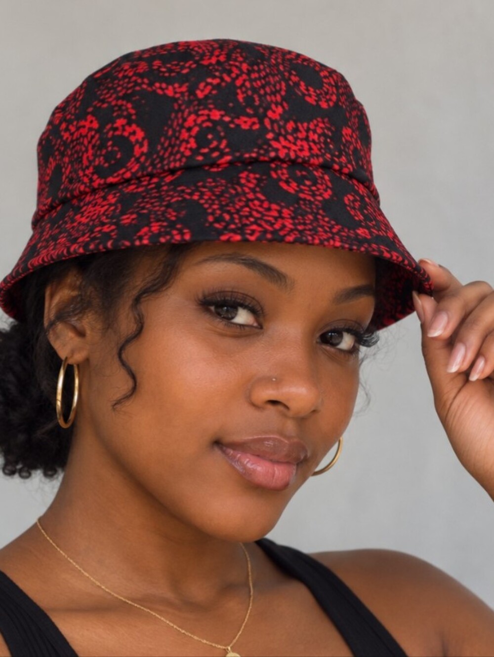 Black and Red Patterned Bucket Hat